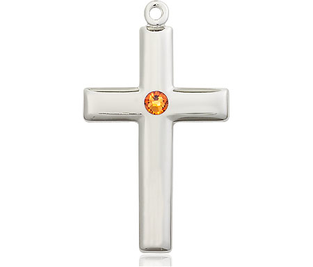 Sterling Silver Cross Medal with a 3mm Topaz Swarovski stone