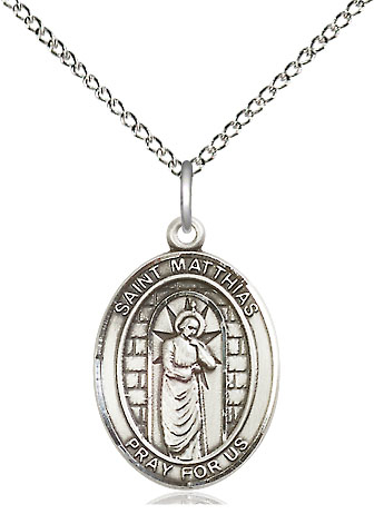 Sterling Silver Saint Matthias the Apostle Pendant on a 18 inch Sterling Silver Light Curb chain