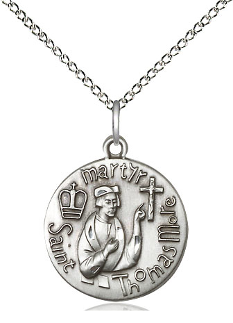 Sterling Silver Saint Thomas More Pendant on a 18 inch Sterling Silver Light Curb chain