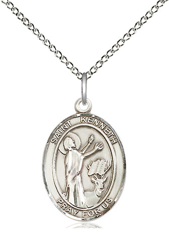 Sterling Silver Saint Kenneth Pendant on a 18 inch Sterling Silver Light Curb chain