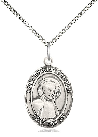 Sterling Silver Saint Edmund Campion Pendant on a 18 inch Sterling Silver Light Curb chain
