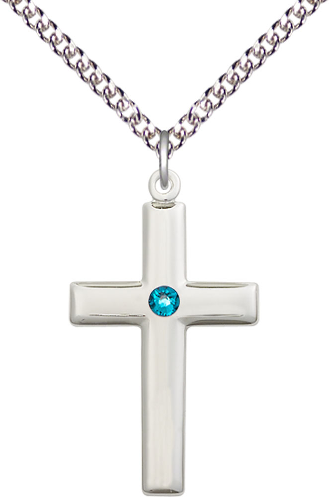 Sterling Silver Cross Pendant with a 3mm Zircon Swarovski stone on a 24 inch Sterling Silver Heavy Curb chain