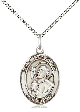 Sterling Silver Saint Rene Goupil Pendant on a 18 inch Sterling Silver Light Curb chain