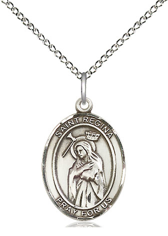 Sterling Silver Saint Regina Pendant on a 18 inch Sterling Silver Light Curb chain