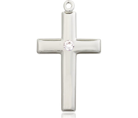 Sterling Silver Cross Medal with a 3mm Crystal Swarovski stone