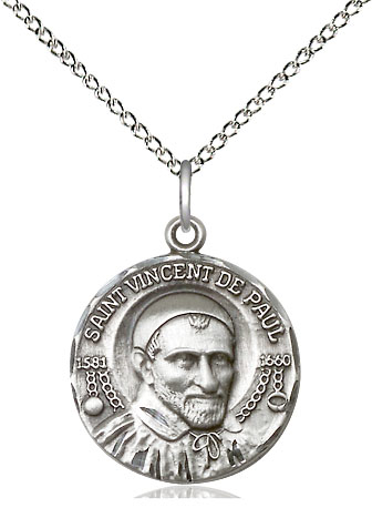 Sterling Silver Saint Vincent de Paul Pendant on a 18 inch Sterling Silver Light Curb chain