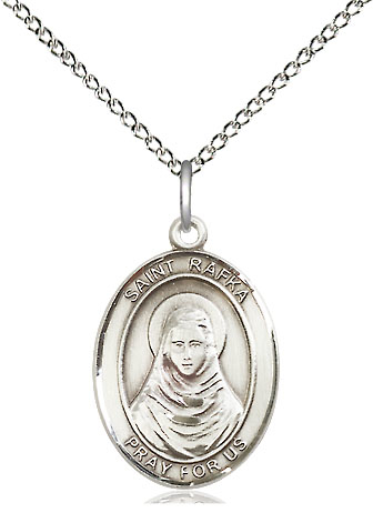 Sterling Silver Saint Rafka Pendant on a 18 inch Sterling Silver Light Curb chain