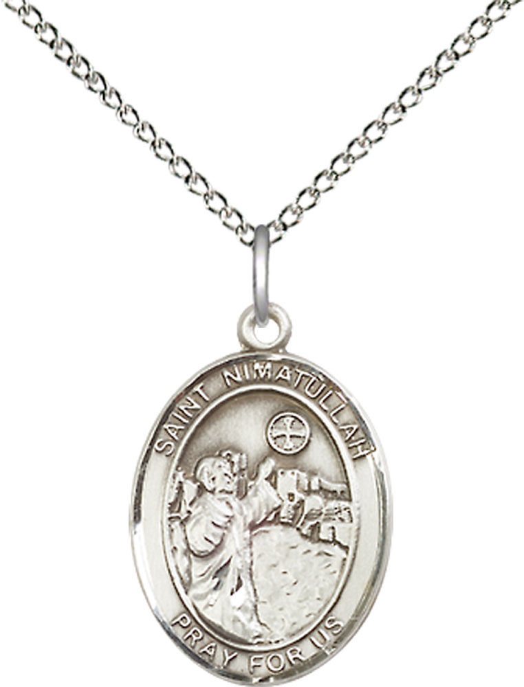 Sterling Silver Saint Nimatullah Pendant on a 18 inch Sterling Silver Light Curb chain