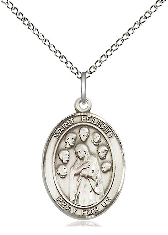 Sterling Silver Saint Felicity Pendant on a 18 inch Sterling Silver Light Curb chain