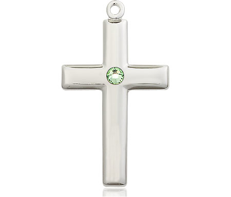 Sterling Silver Cross Medal with a 3mm Peridot Swarovski stone