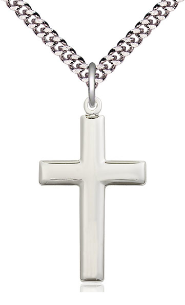 Sterling Silver Cross Pendant on a 24 inch Light Rhodium Heavy Curb chain