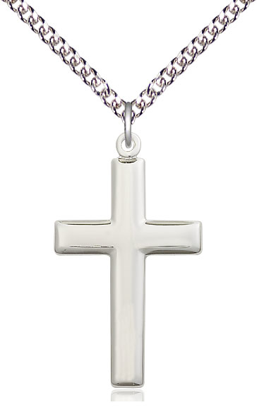 Sterling Silver Cross Pendant on a 24 inch Sterling Silver Heavy Curb chain