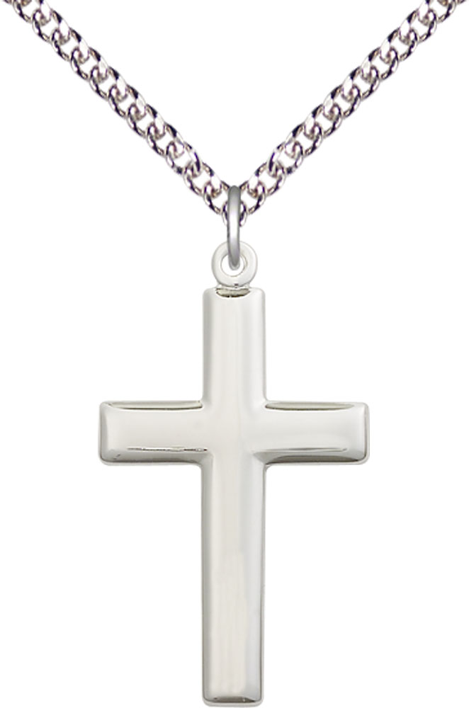 Sterling Silver Cross Pendant on a 24 inch Sterling Silver Heavy Curb chain
