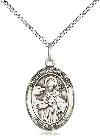 Sterling Silver Saint Januarius Pendant on a 18 inch Sterling Silver Light Curb chain