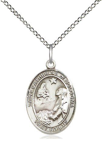 Sterling Silver Saint Catherine of Bologna Pendant on a 18 inch Sterling Silver Light Curb chain