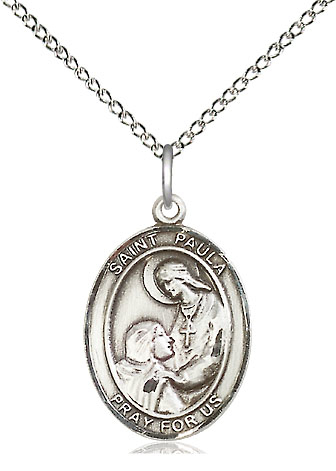Sterling Silver Saint Paula Pendant on a 18 inch Sterling Silver Light Curb chain