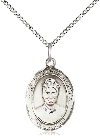 Sterling Silver Saint Josephine Bakhita Pendant on a 18 inch Sterling Silver Light Curb chain