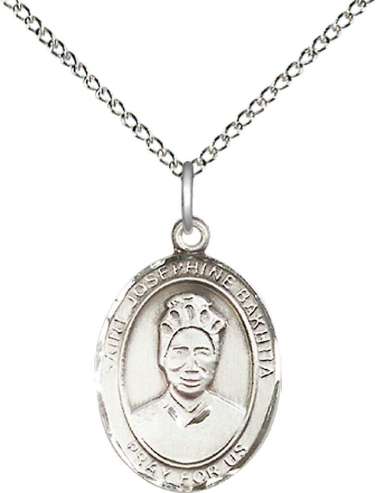 Sterling Silver Saint Josephine Bakhita Pendant on a 18 inch Sterling Silver Light Curb chain