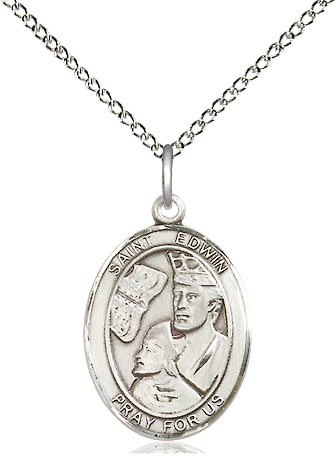Sterling Silver Saint Edwin Pendant on a 18 inch Sterling Silver Light Curb chain