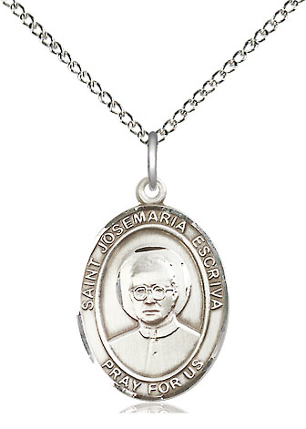 Sterling Silver Saint Josemaria Escriva Pendant on a 18 inch Sterling Silver Light Curb chain