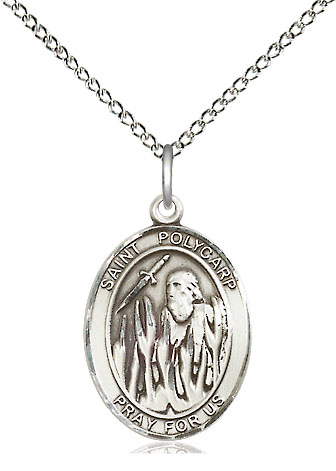 Sterling Silver Saint Polycarp of Smyrna Pendant on a 18 inch Sterling Silver Light Curb chain