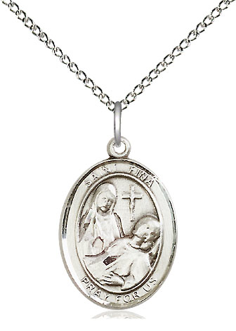 Sterling Silver Saint Fina Pendant on a 18 inch Sterling Silver Light Curb chain