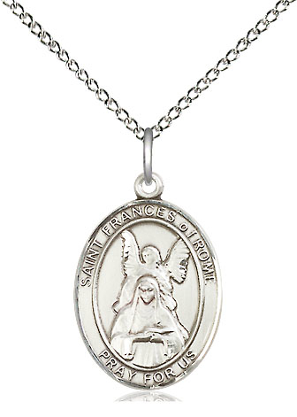Sterling Silver Saint Frances of Rome Pendant on a 18 inch Sterling Silver Light Curb chain