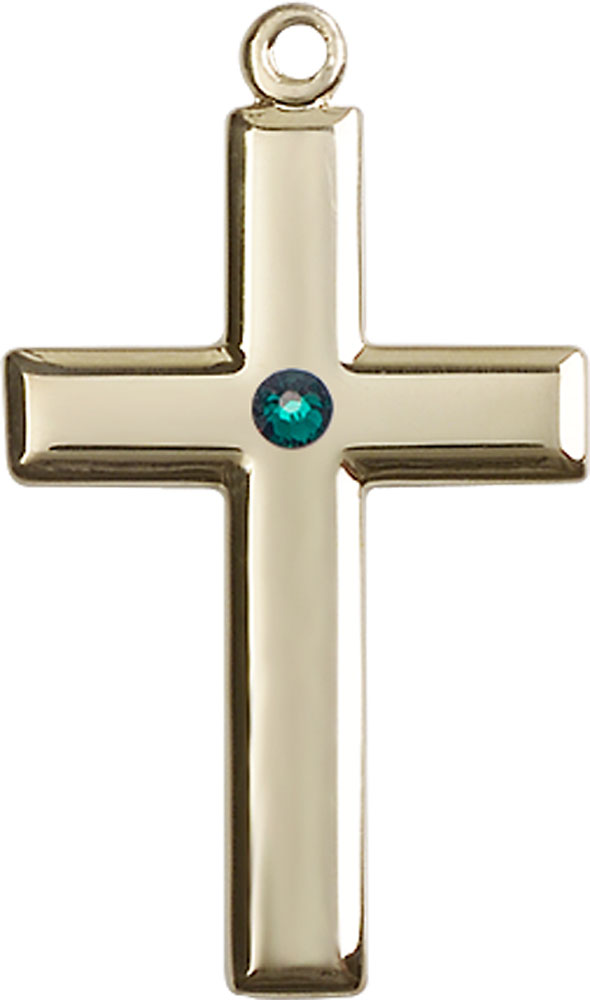 14kt Gold Filled Cross Medal with a 3mm Emerald Swarovski stone