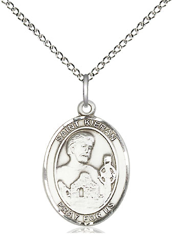 Sterling Silver Saint Kieran Pendant on a 18 inch Sterling Silver Light Curb chain