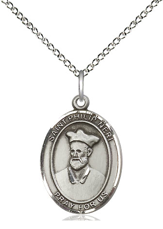 Sterling Silver Saint Philip Neri Pendant on a 18 inch Sterling Silver Light Curb chain