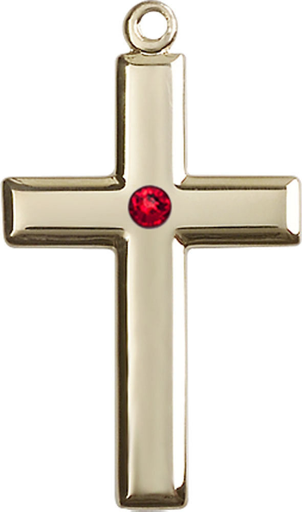 14kt Gold Filled Cross Medal with a 3mm Ruby Swarovski stone
