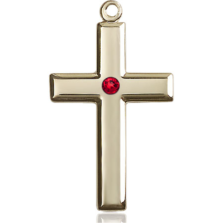 14kt Gold Filled Cross Medal with a 3mm Ruby Swarovski stone