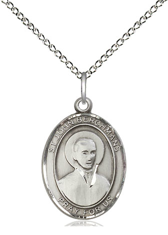 Sterling Silver Saint John Berchmans Pendant on a 18 inch Sterling Silver Light Curb chain