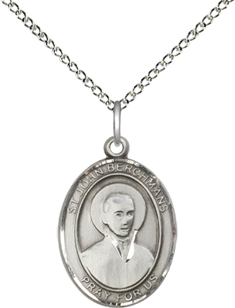 Sterling Silver Saint John Berchmans Pendant on a 18 inch Sterling Silver Light Curb chain