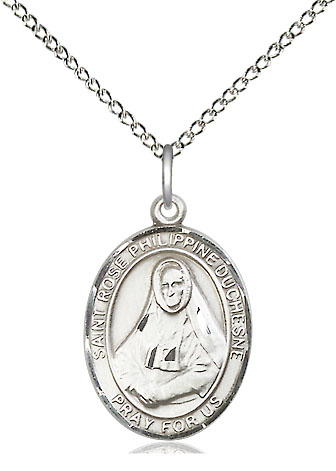 Sterling Silver Saint Rose Philippine Pendant on a 18 inch Sterling Silver Light Curb chain