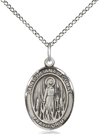 Sterling Silver Saint Juliana Pendant on a 18 inch Sterling Silver Light Curb chain