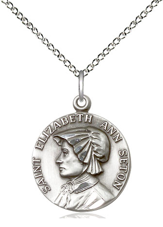 Sterling Silver Saint Elizabeth Ann Seton Pendant on a 18 inch Sterling Silver Light Curb chain