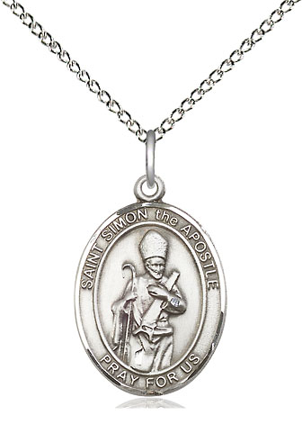 Sterling Silver Saint Simon Pendant on a 18 inch Sterling Silver Light Curb chain