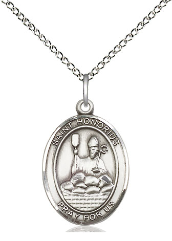 Sterling Silver Saint Honorius Pendant on a 18 inch Sterling Silver Light Curb chain