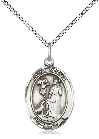 Sterling Silver Saint Rocco Pendant on a 18 inch Sterling Silver Light Curb chain