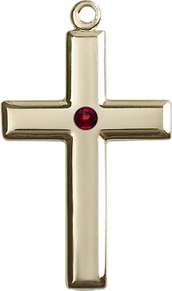 14kt Gold Cross Medal with a 3mm Garnet Swarovski stone