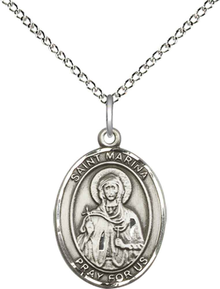 Sterling Silver Saint Marina Pendant on a 18 inch Sterling Silver Light Curb chain