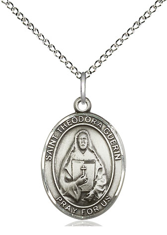 Sterling Silver Saint Theodora Pendant on a 18 inch Sterling Silver Light Curb chain