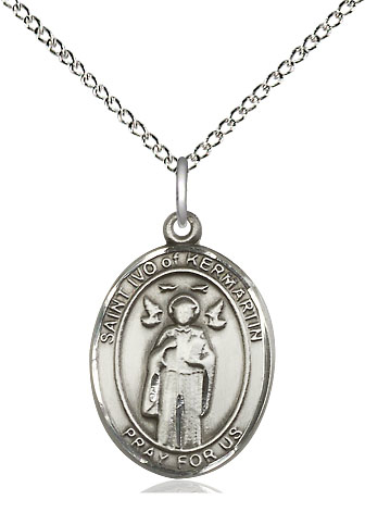 Sterling Silver Saint Ivo Pendant on a 18 inch Sterling Silver Light Curb chain