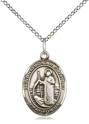 Sterling Silver Saint Raymond of Penafort Pendant on a 18 inch Sterling Silver Light Curb chain