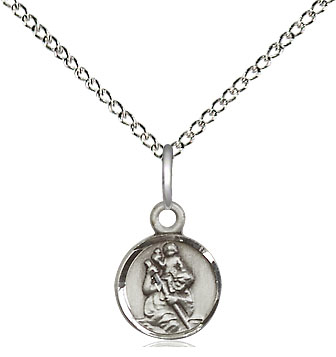 Sterling Silver Saint Christopher Pendant on a 18 inch Sterling Silver Light Curb chain