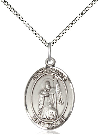 Sterling Silver Saint Drogo Pendant on a 18 inch Sterling Silver Light Curb chain