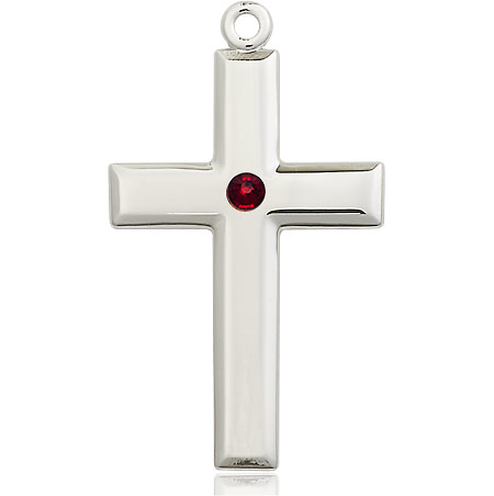 Sterling Silver Cross Medal with a 3mm Garnet Swarovski stone