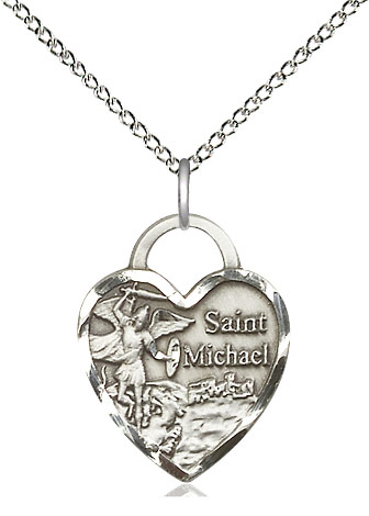 Sterling Silver Saint Michael the Archangel Pendant on a 18 inch Sterling Silver Light Curb chain