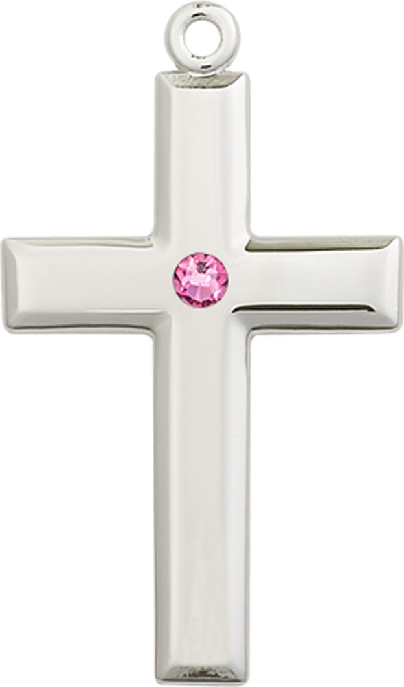Sterling Silver Cross Medal with a 3mm Rose Swarovski stone